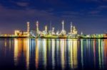 Oil Refinery At Night In Bangkok, Thailand Stock Photo