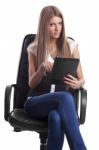 Lady Holding Tablet Computer Stock Photo