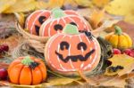 Halloween Decor Pumpkin Cookies Stock Photo