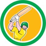 Cricket Player Batsman Batting Circle Cartoon Stock Photo