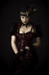 Steampunk Young Woman Emotional Portrait Stock Photo