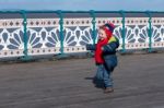 Cardiff Uk March 2014 - Young Boy Chasing His Dad On Penarth Pie Stock Photo