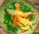 Fresh Japanese Tempura Shrimps With Salad Stock Photo