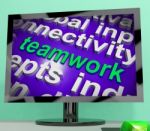 Teamwork Word Cloud Shows Combined Effort And Cooperation Stock Photo