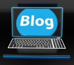 Blog On Laptop Shows Web Blogging Or Weblog Website Stock Photo