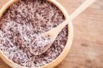 Berry Rice In Wooden Bowl Stock Photo