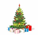 Christmas Tree And Gift Boxes On White Background Stock Photo