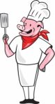 Pig Chef Cook Holding Spatula Cartoon Stock Photo