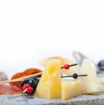 Mix Cold Cut On A Stone With Fresh Pears Stock Photo