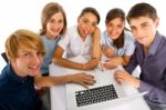 Smiling Teenage Student With Laptop Stock Photo