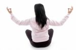 Back Pose Of Female In Lotus Pose On White Background Stock Photo