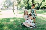 Multi-ethnic Family In The Park Stock Photo