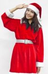 Beautiful Young Santa Clause Woman, Isolated Stock Photo