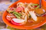 Thai Northeast Food Called "papaya Salad". It Is Spicy Menu Stock Photo