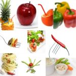 Organic Vegetarian Vegan Food Collage  Bright Mood Stock Photo