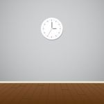 Clock On Gray Wall Minimal Stock Photo