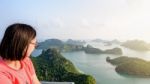 Woman On Peak Looking Beautiful Nature Stock Photo