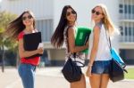 Pretty Student Girls Having Fun At The Campus Stock Photo