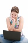 Young Woman Sitting With Laptop Stock Photo