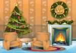 Cartoon  Illustration Interior Christmas Room With Separated Layers Stock Photo