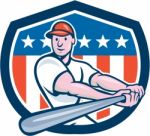 American Baseball Player Batting Shield Cartoon Stock Photo