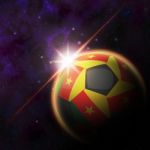 Cameroon Flag On 3d Football With Rising Sun Stock Photo