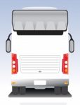 Back View Of Double Deck Touring Coach Bus Stock Photo