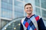 Handsome Smiling Man Posing Outdoor Stock Photo