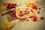 Halloween Decor Pumpkin Cookies Stock Photo