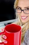 businesswoman Offering Coffee Stock Photo