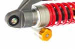 New Red Motorcycle Suspension Stock Photo