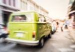 Blurred Green Van On The Road Stock Photo