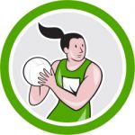 Netball Player Catching Ball Circle Cartoon Stock Photo