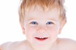 Toddler Blond And Blue Eyes Boy Stock Photo