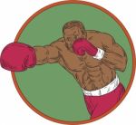 African-american Boxer Right Hook Circle Drawing Stock Photo