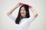 Portrait Of Thai Teen Beautiful Girl Reading Book Stock Photo