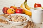 Bowl Of Muesli For Breakfast With Fruits Stock Photo