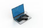 Simple Blue Laptop With Mouse Stock Photo