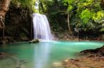 Beautiful Waterfall At Erawan National Park In Kanchanaburi ,tha Stock Photo