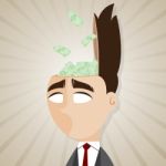 Cartoon Businessman With Cash From His Head Stock Photo