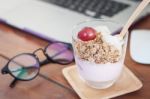 Granola With Fruits On Work Station Stock Photo