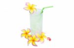 Juice With Plumeria Flower Stock Photo