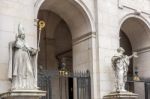 Statues At The Entrance To  Salzburg Cathedral Stock Photo