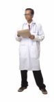 Male Doctor Standing On White Stock Photo