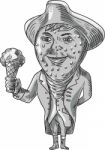 Strawberry Tricorn Hat Ice Cream Black And White Drawing Stock Photo