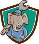 Elephant Mechanic Spanner Shoulder Crest Cartoon Stock Photo