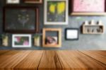 Selected Focus Empty Brown Wooden Table And Coffee Shop Or Resta Stock Photo