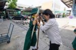 Student 9-10 Years Old, Scout In Adventure Activities, Scout Camp School Bangkok Thailand Stock Photo