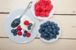 Fresh Raspberry And Blueberry Cake Stock Photo