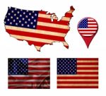 Usa Flag, Map And Map Pointers Stock Photo